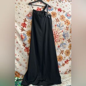 Vintage 60s Erlebacher Womens S Black Rhinestone Strap Bow Front Slit Wrap Gown